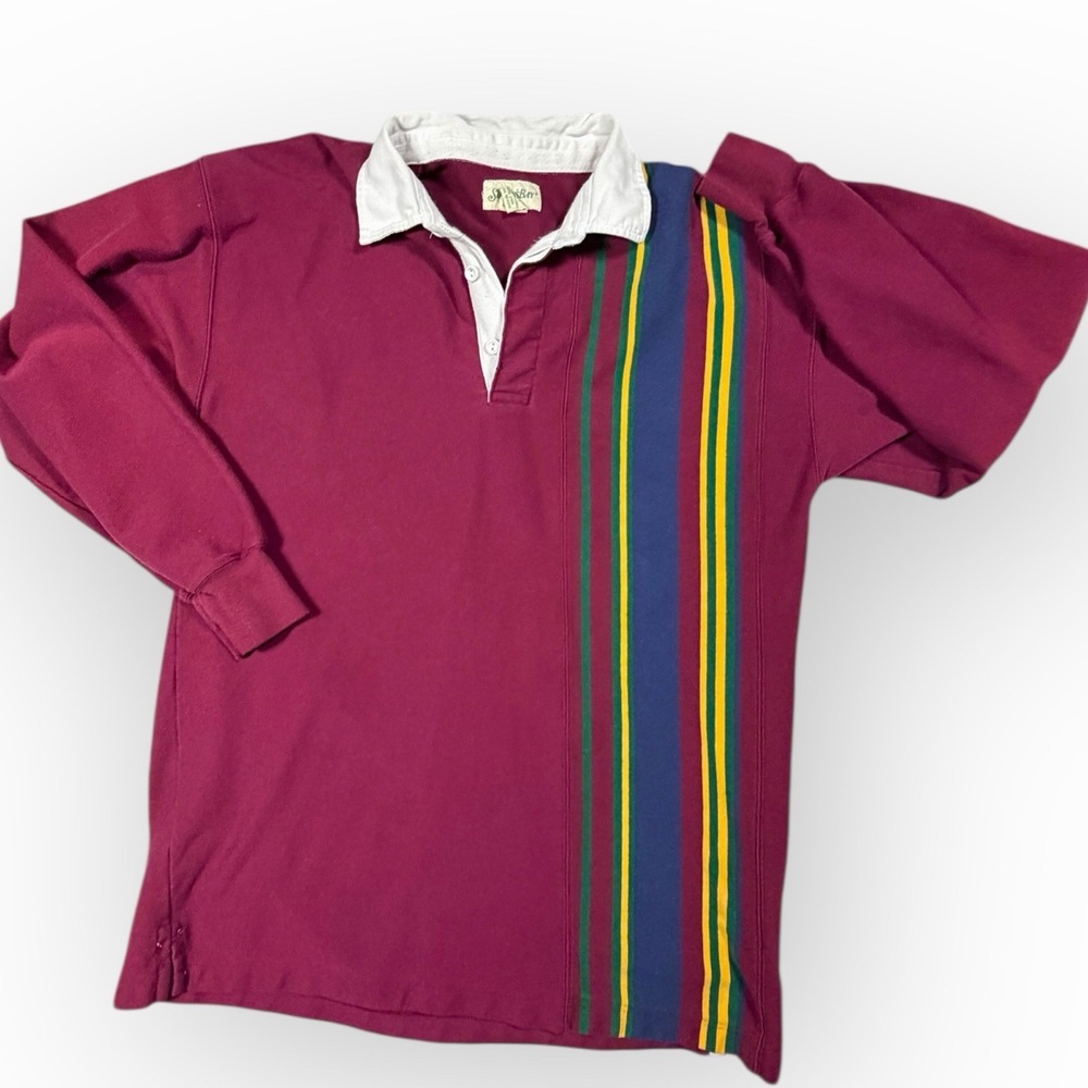 Vintage 90s St Johns Bay Rugby Polo Long Sleeve Shirt Colorblock Rainbow Men's L